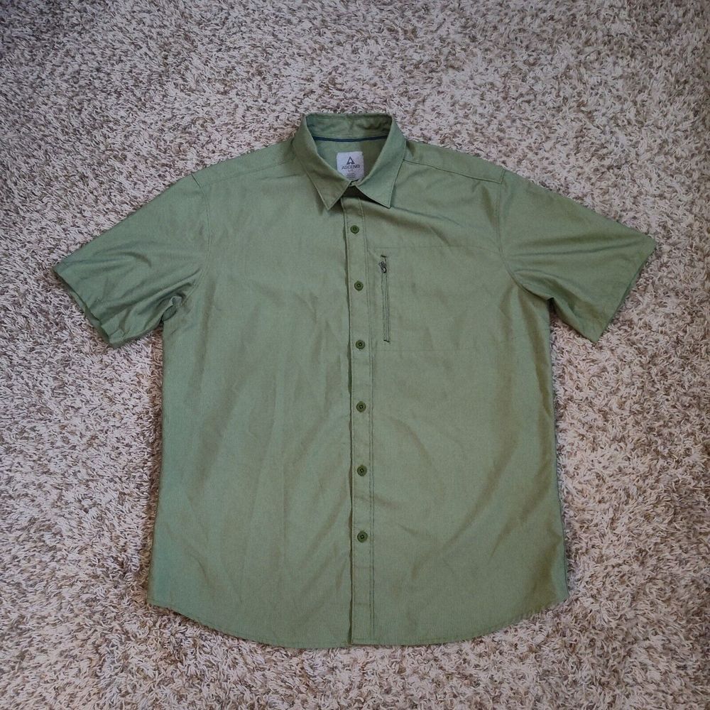 Ascend Short Sleeve Men Sz L Button Up Green Polyester Shirt - Picture 2 of 9
